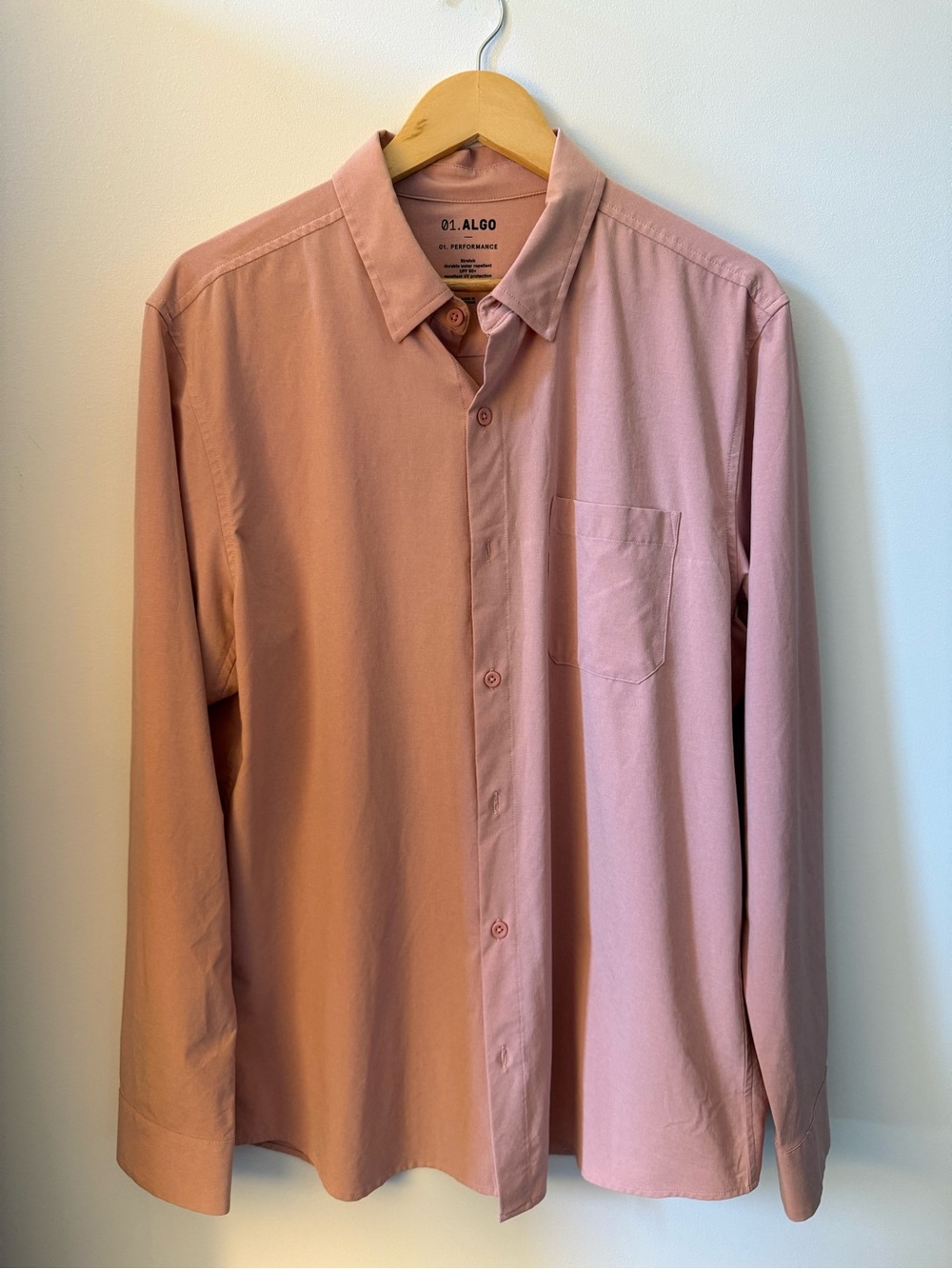 01.ALGO Men's Long-Sleeve Button-Down Shirt in Dusty Pink